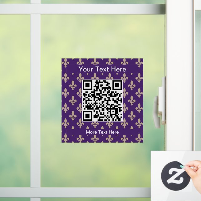 Fleur de Lis Pattern, French, Royal, Cream, Purple Window Cling (Home)