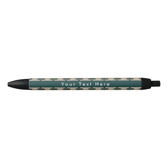 Fleur de Lis Pattern, French, Royal, Green Black Ink Pen (Front)