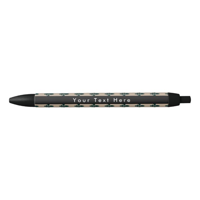 Fleur de Lis Pattern, French, Royal, Green Black Ink Pen (Front)