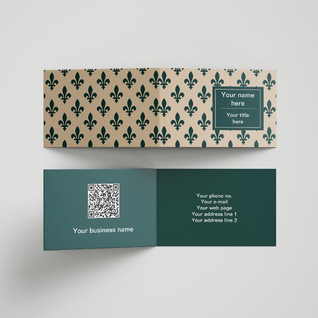 Fleur de Lis Pattern, French, Royal, Green Business Card (Creator Uploaded)