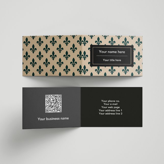 Fleur de Lis Pattern, French, Royal, Green Business Card (Creator Uploaded)