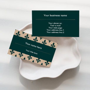 Fleur de Lis Pattern, French, Royal, Green Business Card