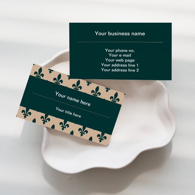 Fleur de Lis Pattern, French, Royal, Green Business Card (Creator Uploaded)
