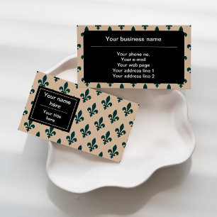 Fleur de Lis Pattern, French, Royal, Green Business Card