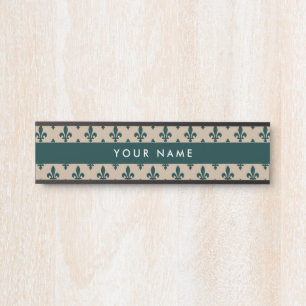 Fleur de Lis Pattern, French, Royal, Green Door Sign
