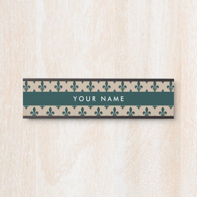 Fleur de Lis Pattern, French, Royal, Green Door Sign (Front)