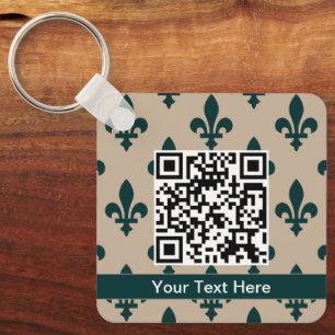 Fleur de Lis Pattern, French, Royal, Green Key Ring