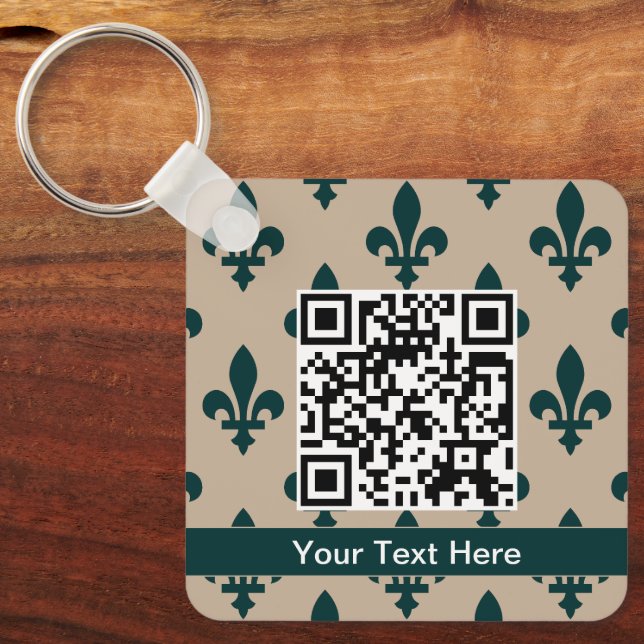 Fleur de Lis Pattern, French, Royal, Green Key Ring (Front)