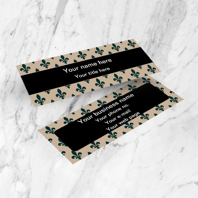 Fleur de Lis Pattern, French, Royal, Green Mini Business Card (Creator Uploaded)