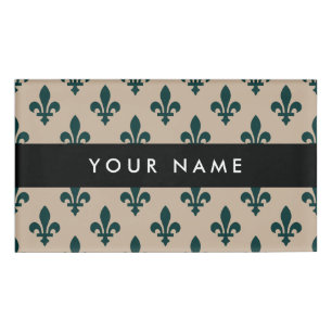 Fleur de Lis Pattern, French, Royal, Green Name Tag