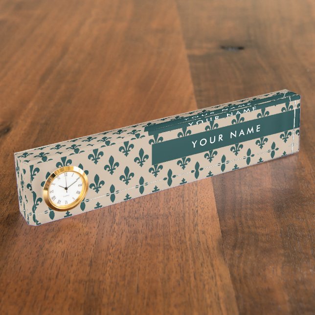 Fleur de Lis Pattern, French, Royal, Green Nameplate (Side)