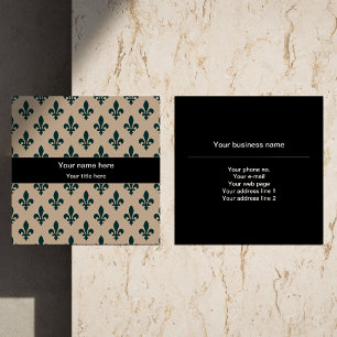 Fleur de Lis Pattern, French, Royal, Green Square Business Card
