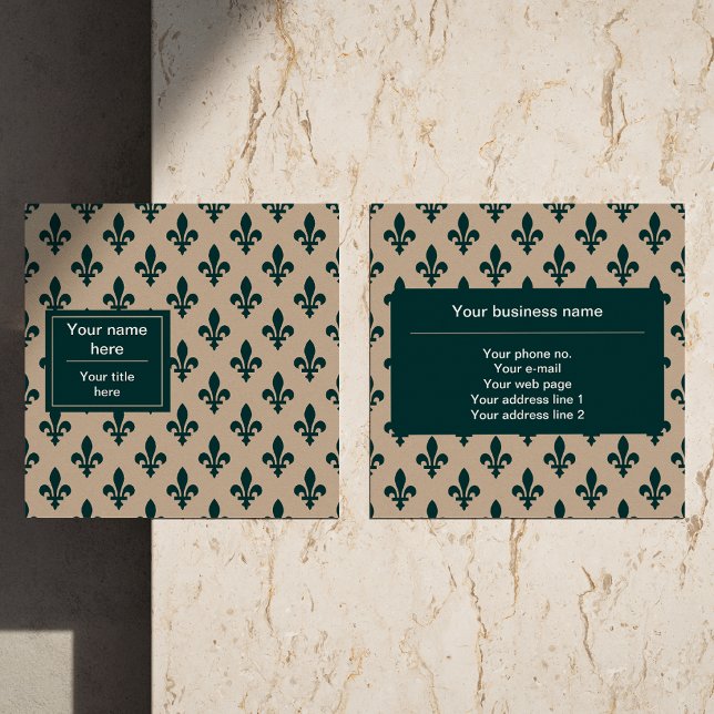 Fleur de Lis Pattern, French, Royal, Green Square Business Card (Creator Uploaded)