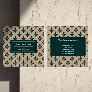 Fleur de Lis Pattern, French, Royal, Green Square Business Card