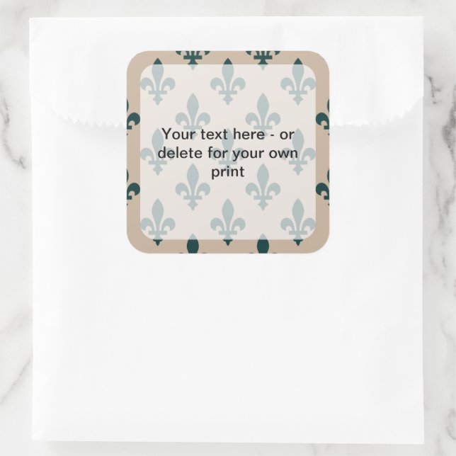 Fleur de Lis Pattern, French, Royal, Green Square Sticker (Bag)