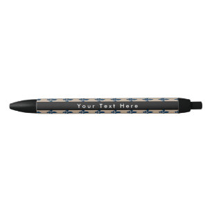 Fleur de Lis Pattern, French, Royal, Navy Blue Black Ink Pen
