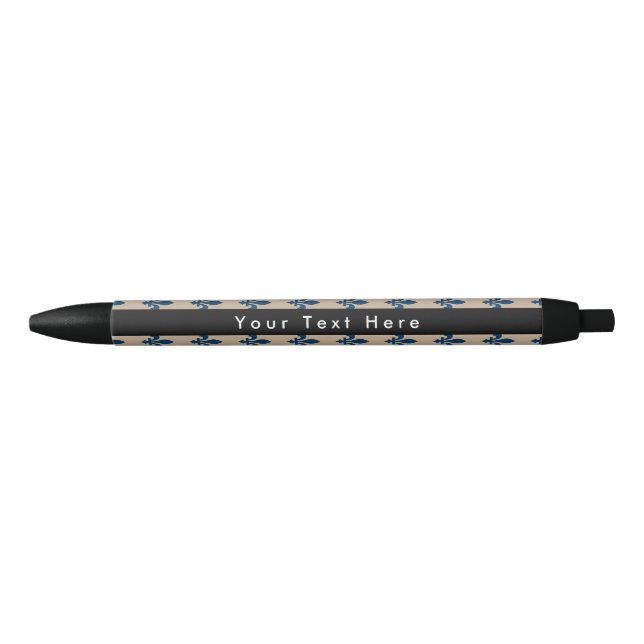 Fleur de Lis Pattern, French, Royal, Navy Blue Black Ink Pen (Front)