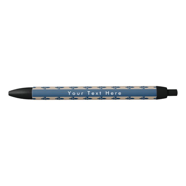 Fleur de Lis Pattern, French, Royal, Navy Blue Black Ink Pen (Front)
