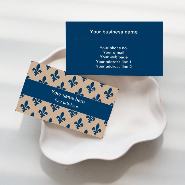 Fleur de Lis Pattern, French, Royal, Navy Blue Business Card (Creator Uploaded)