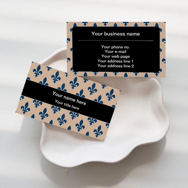 Fleur de Lis Pattern, French, Royal, Navy Blue Business Card (Creator Uploaded)
