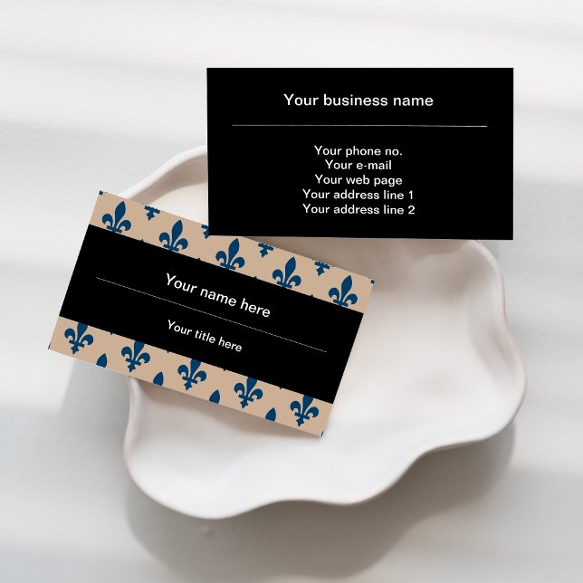 Fleur de Lis Pattern, French, Royal, Navy Blue Business Card (Creator Uploaded)