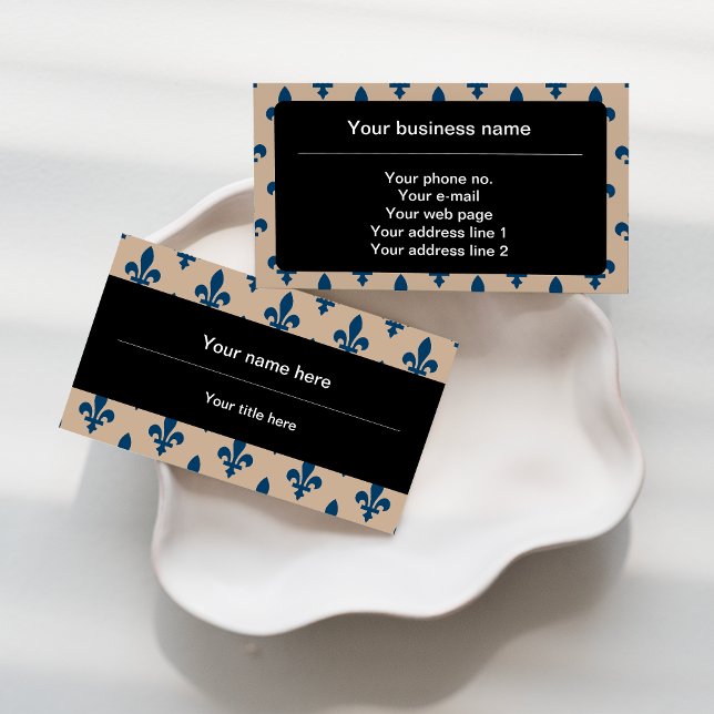 Fleur de Lis Pattern, French, Royal, Navy Blue Business Card (Creator Uploaded)