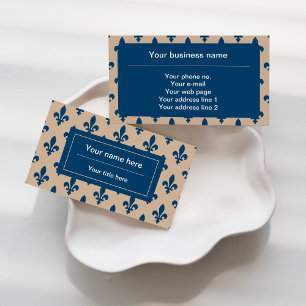 Fleur de Lis Pattern, French, Royal, Navy Blue Business Card