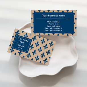 Fleur de Lis Pattern, French, Royal, Navy Blue Business Card