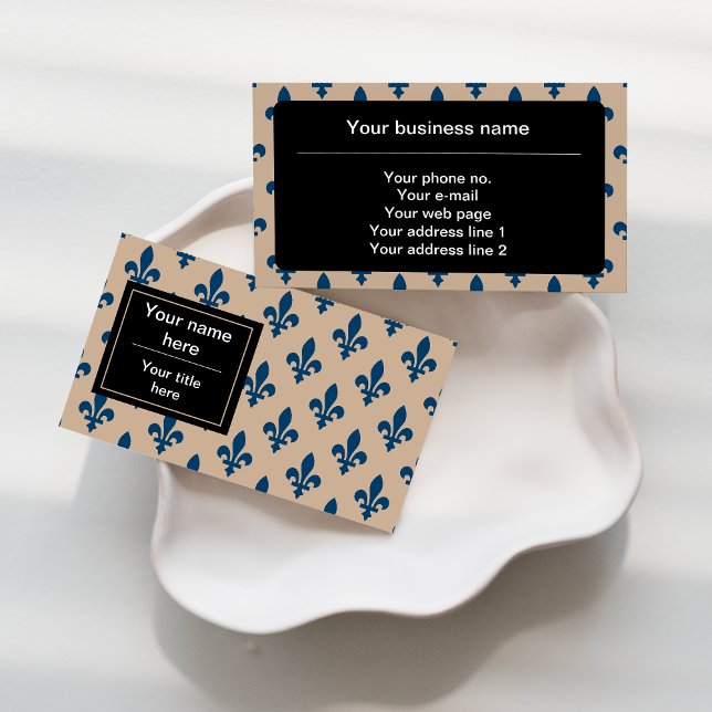 Fleur de Lis Pattern, French, Royal, Navy Blue Business Card (Creator Uploaded)