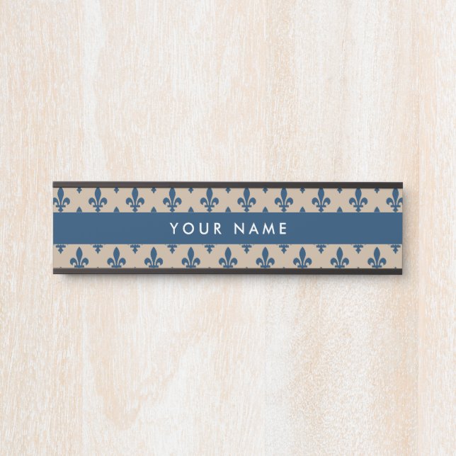 Fleur de Lis Pattern, French, Royal, Navy Blue Door Sign (Front)