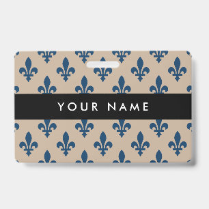 Fleur de Lis Pattern, French, Royal, Navy Blue ID Badge