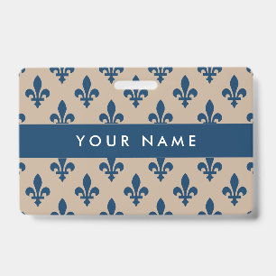 Fleur de Lis Pattern, French, Royal, Navy Blue ID Badge