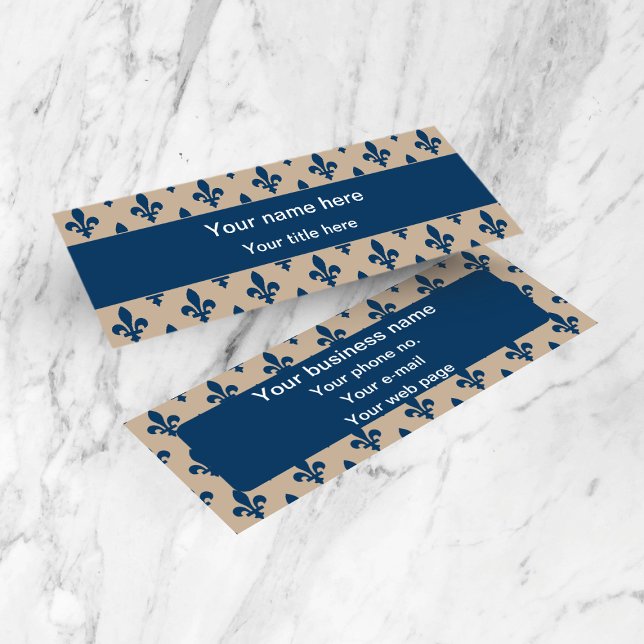 Fleur de Lis Pattern, French, Royal, Navy Blue Mini Business Card (Creator Uploaded)