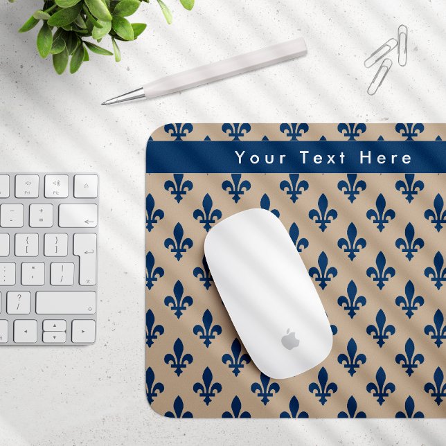 Fleur de Lis Pattern, French, Royal, Navy Blue Mouse Mat (Creator Uploaded)