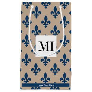 Fleur de Lis Pattern, French, Royal, Navy Blue Small Gift Bag