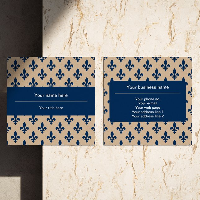 Fleur de Lis Pattern, French, Royal, Navy Blue Square Business Card (Creator Uploaded)
