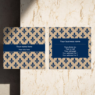 Fleur de Lis Pattern, French, Royal, Navy Blue Square Business Card