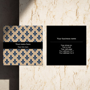 Fleur de Lis Pattern, French, Royal, Navy Blue Square Business Card