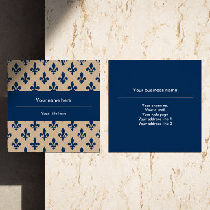 Fleur de Lis Pattern, French, Royal, Navy Blue Square Business Card