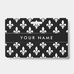 Fleur de Lis Pattern, French, Royal, White ID Badge