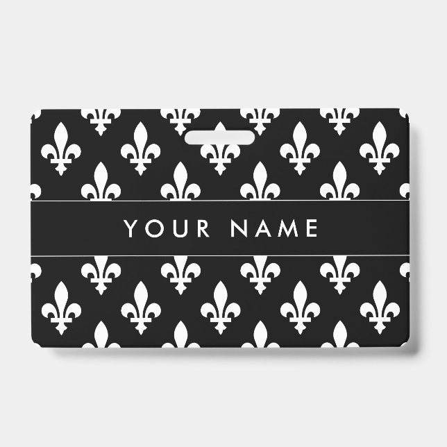 Fleur de Lis Pattern, French, Royal, White ID Badge (Front)