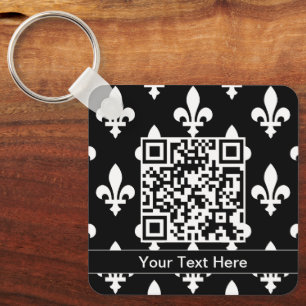 Fleur de Lis Pattern, French, Royal, White Key Ring