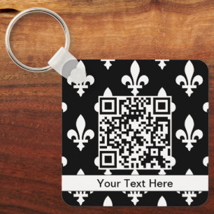 Fleur de Lis Pattern, French, Royal, White Key Ring