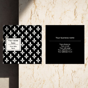 Fleur de Lis Pattern, French, Royal, White Square Business Card