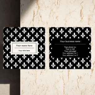Fleur de Lis Pattern, French, Royal, White Square Business Card