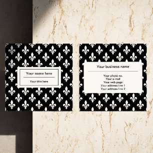 Fleur de Lis Pattern, French, Royal, White Square Business Card