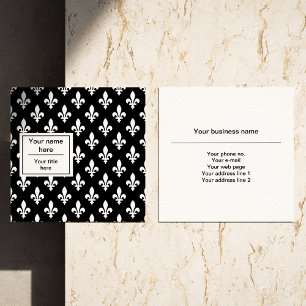 Fleur de Lis Pattern, French, Royal, White Square Business Card