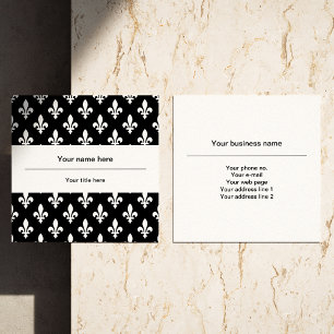 Fleur de Lis Pattern, French, Royal, White Square Business Card