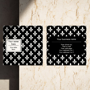 Fleur de Lis Pattern, French, Royal, White Square Business Card