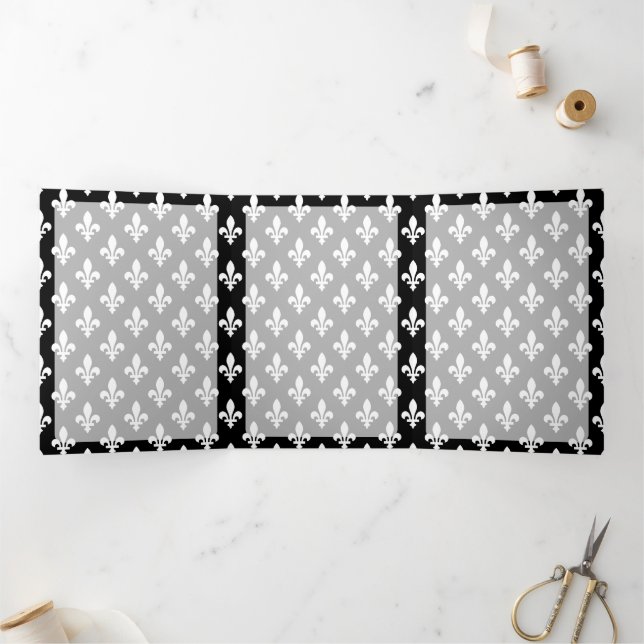 Fleur de Lis Pattern, French, Royal, White Tri-Fold Card (Inside)